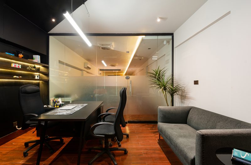 The glazed meeting room at Black Box Studio.