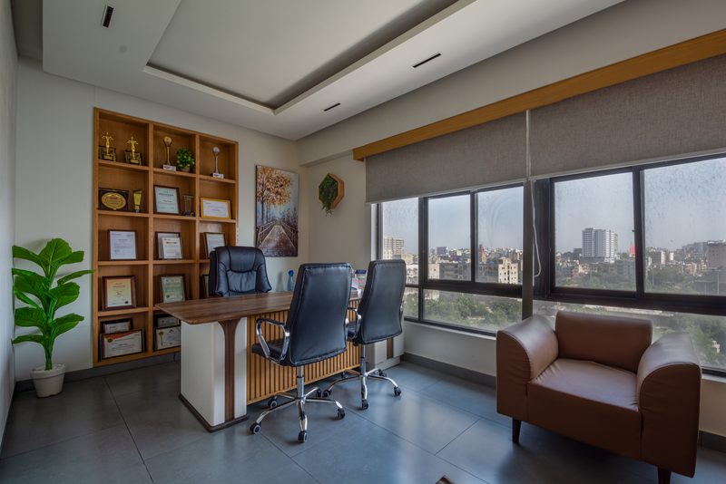 The director’s cabin at Factor Solar, overlooking Saddar.